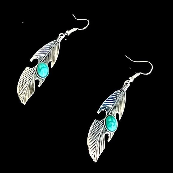 BBR Southwest Native Turquoise & Silver Dangle Earrings - Picture 3 of 8